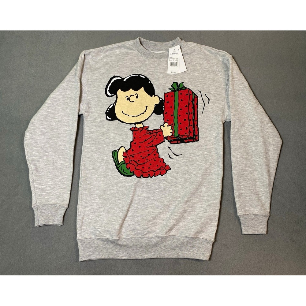 Peanuts Lucy Christmas Graphic Print Gray Crewneck Pullover Sweatshirt XS